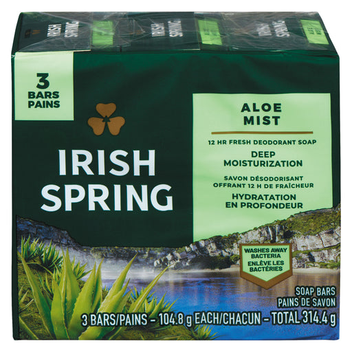 Irish Spring Irish Spring Aloe Mist Deodorant Bar Soap For Men, 3.7 Oz Bar Soap