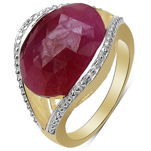Bids.com 14K Yellow Gold Plated 9.29 Carat Genuine Pink Sapphire & White Diamond .925 Sterling Silver Ring Rings