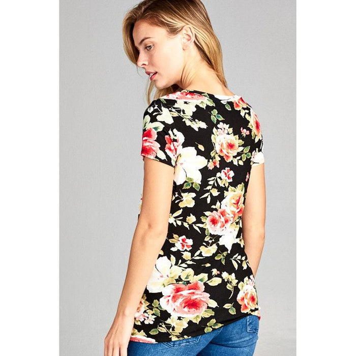 Floral Twist Front Casual Tunic Top