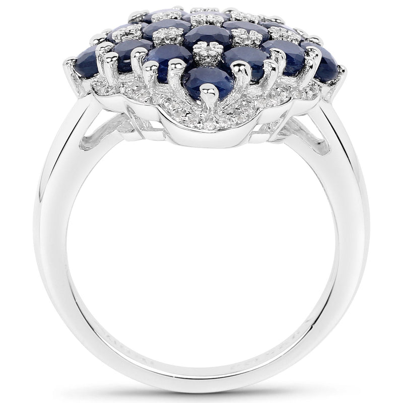 Bids.com 3.48 Carat Genuine Blue Sapphire and White Zircon .925 Sterling Silver Ring Rings