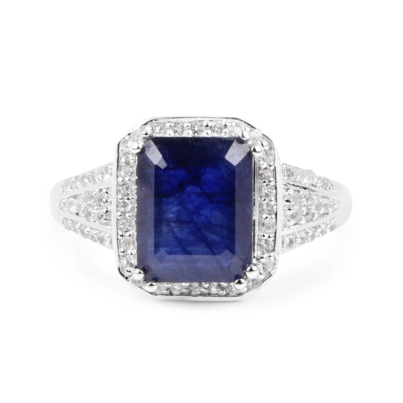 Bids.com 4.80 Carat Glass Filled Sapphire and White Topaz .925 Sterling Silver Ring Rings