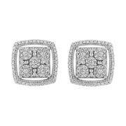 Bids.com .925 Sterling Silver 3/8 Cttw Miracle Set Round Diamond Double Halo Cluster Earrings (I-J Color, I2-I3 Clarity) Earrings