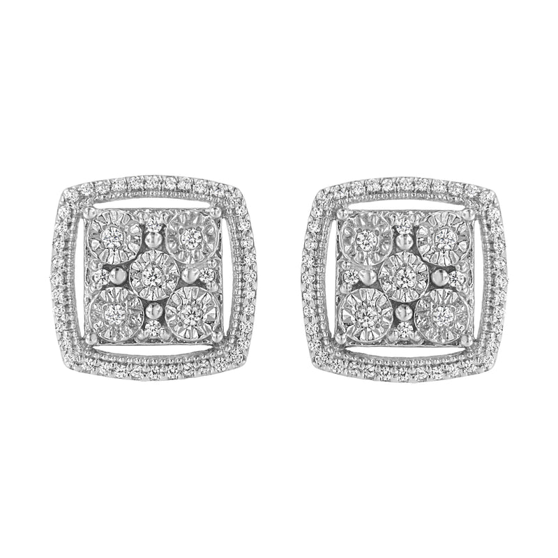 Bids.com .925 Sterling Silver 3/8 Cttw Miracle Set Round Diamond Double Halo Cluster Earrings (I-J Color, I2-I3 Clarity) Earrings