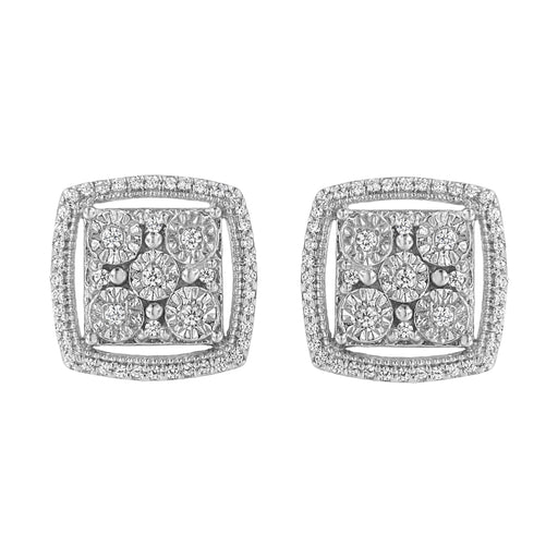 Bids.com .925 Sterling Silver 3/8 Cttw Miracle Set Round Diamond Double Halo Cluster Earrings (I-J Color, I2-I3 Clarity) Earrings