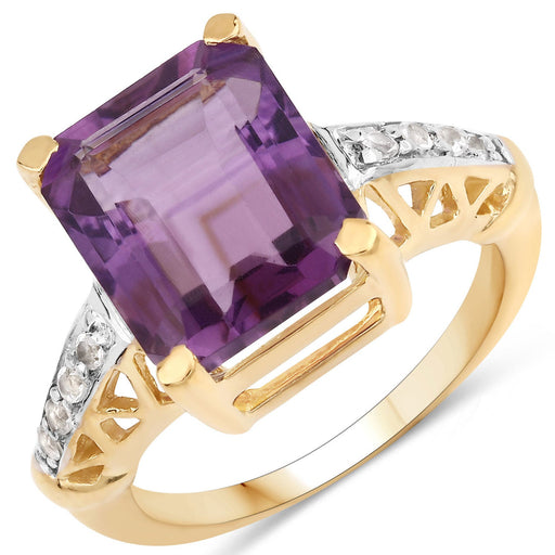 Bids.com 4.83 Carat Genuine Amethyst and White Topaz .925 Sterling Silver Ring Rings