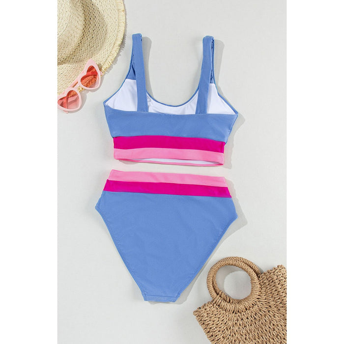 Contrast Scoop Neck Two-Piece Swim Set