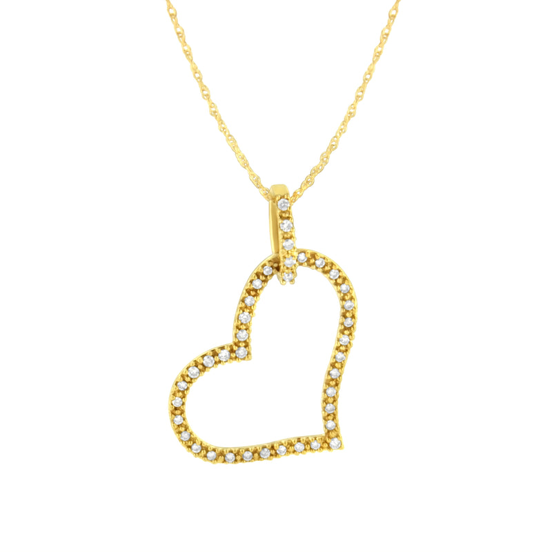 Bids.com 10K Yellow Gold 1/4 cttw Prong Set Round-Cut Diamond Open Heart 18" Pendant Necklace (K-L Color, I1-I2 Clarity) Necklaces