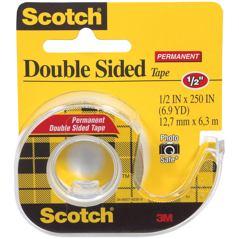 Scotch Scotch 3M MMM136 Double Sided Permanent Tape In Handheld Dispenser 1" Core 0.5" X 20.83 Ft Clear 12 rolls Tape Dispensers Gold