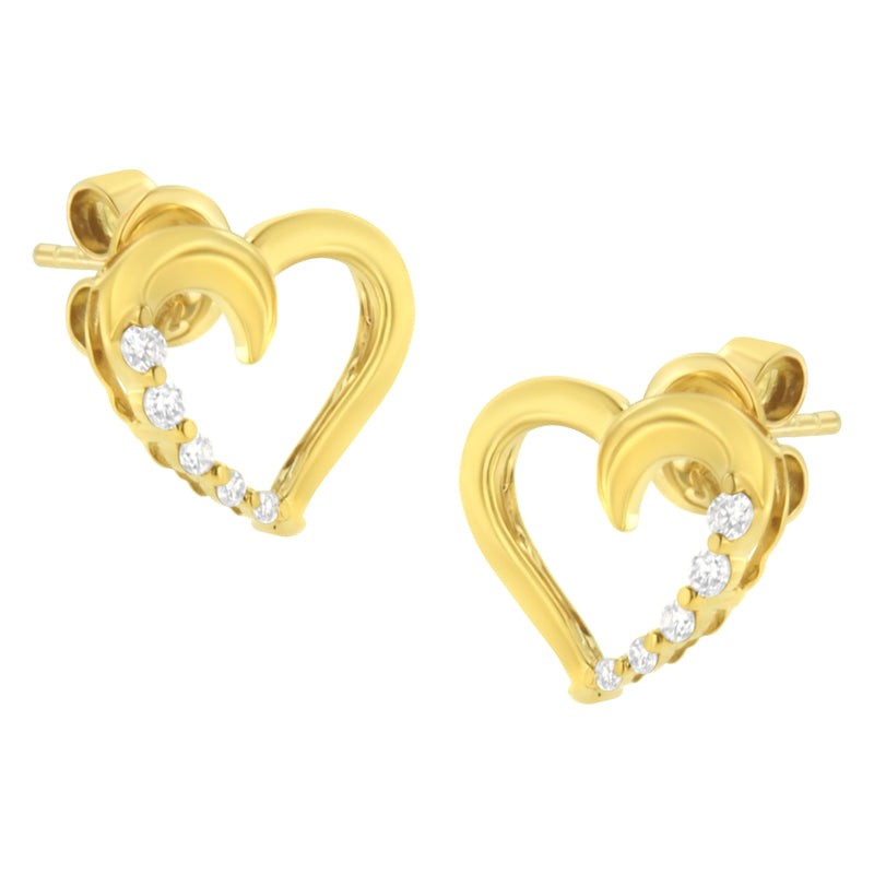 Bids.com 14K Yellow Gold 1/8 Cttw Diamond Journey Heart Hoop Earrings (K-L Color, I1-I2 Clarity) Earrings