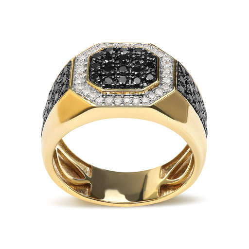 Bids.com Men's 10K Yellow Gold 1 1/4 Cttw White and Treated Black Diamond Octagonal Halo Band Ring (I-J Color, I2-I3 Clarity) - Ring Size 10 Rings