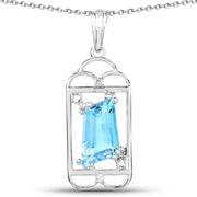 Bids.com 4.57 Carat Genuine Swiss Blue Topaz & White Topaz .925 Sterling Silver Pendant Pendants