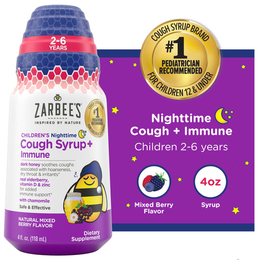 Zarbee's Zarbee's® Children's Nighttime Cough Syrup + Immune – Natural Mixed Berry (4 fl oz) Health & Beauty