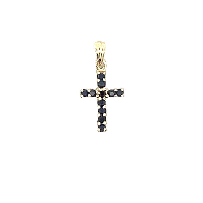 Bids.com .21ct Sapphire Cross Religious Pendant 10KT Yellow Gold Pendants