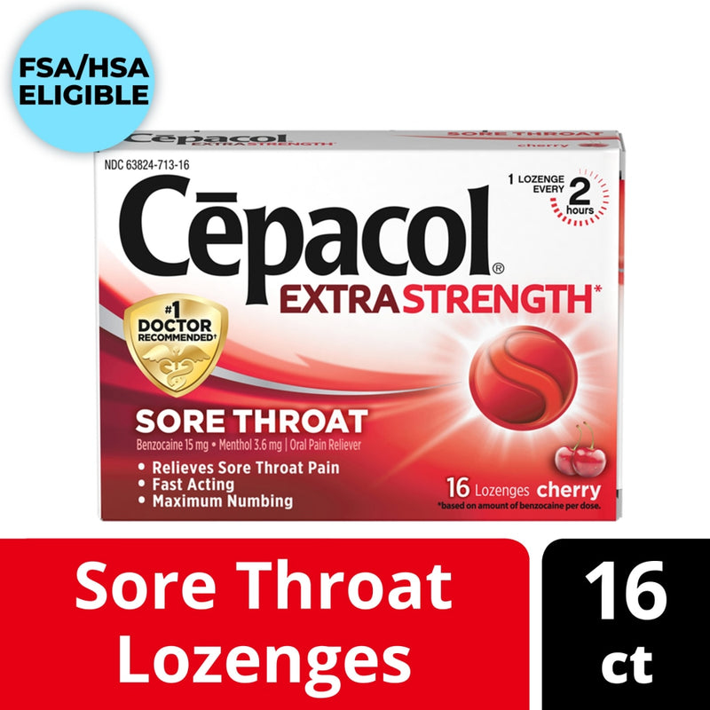 Cepacol Cepacol Extra Strength Cherry Sore Throat Lozenges 16 Ea Box Health & Beauty White Smoke