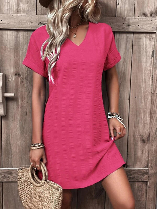 V-Neck Short Sleeve Mini Dress