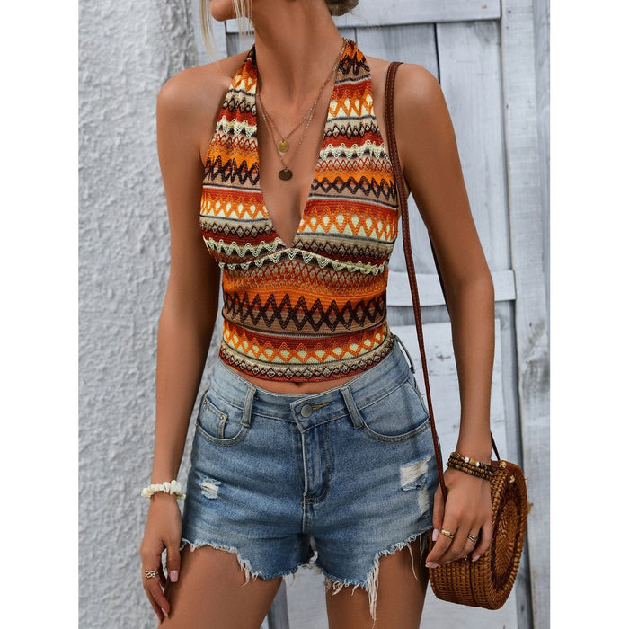 Geometric Halter Neck Cropped Tank