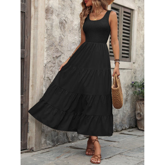 Smocked Scoop Neck Sleeveless Tank Dress