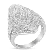 Bids.com .925 Sterling Silver & 1-1/8 Cttw Diamond Marquise Shaped Cluster Triple Halo Knot Cocktail Fashion Ring (I-J Color, I2-I3 Clarity) - Size 6 Rings