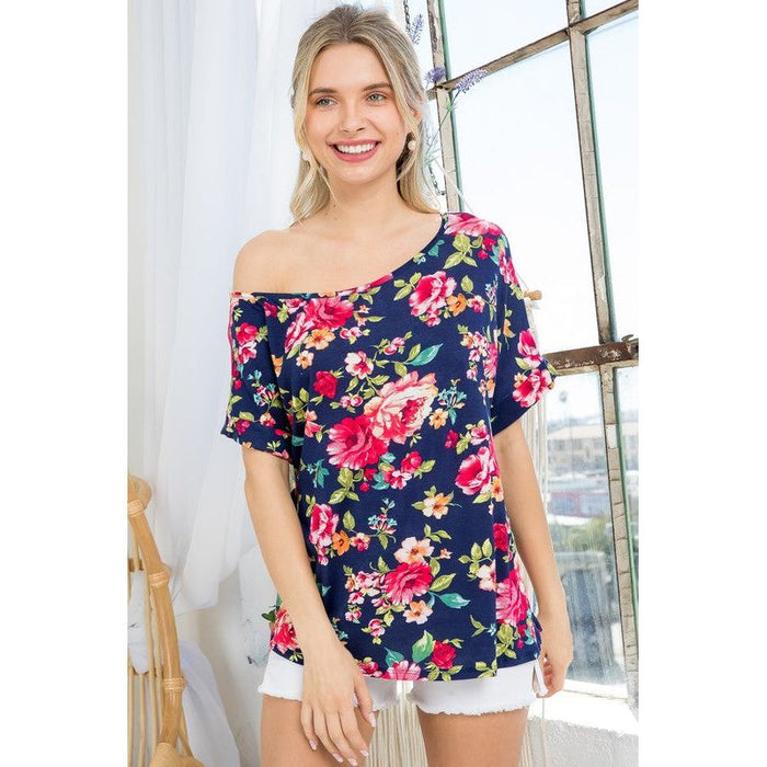 ALLOVER FLORAL ONE SHOULDER TOP