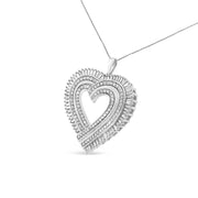 Bids.com .925 Sterling Silver 1 1/4 Cttw Round and Baguette-Cut Diamond Composite Heart 18" Pendant Necklace (I-J Color, I1-I2 Clarity) Necklaces