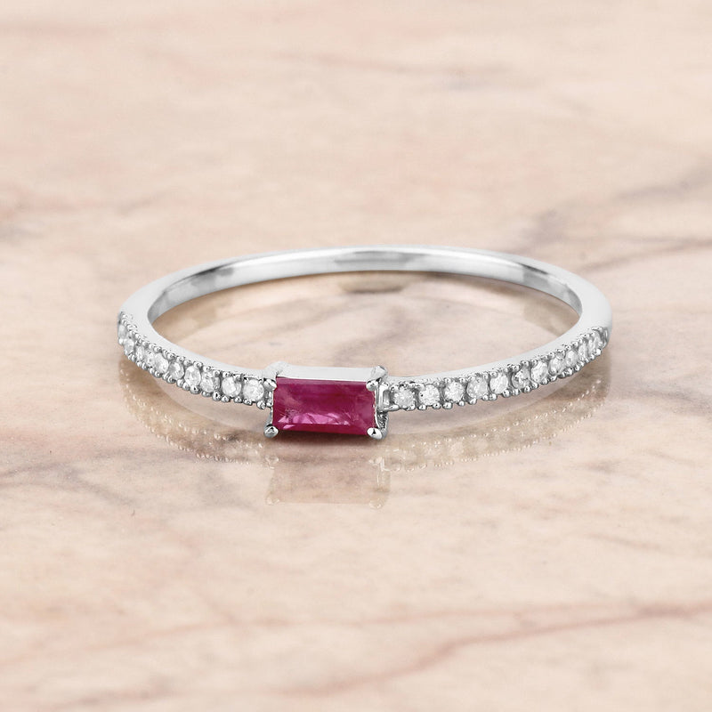 Bids.com 0.22 Carat Genuine Ruby and White Diamond 14K White Gold Ring Rings