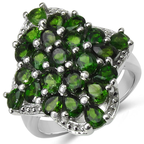 Bids.com 3.73 Carat Genuine Chrome Diopside .925 Sterling Silver Ring Rings