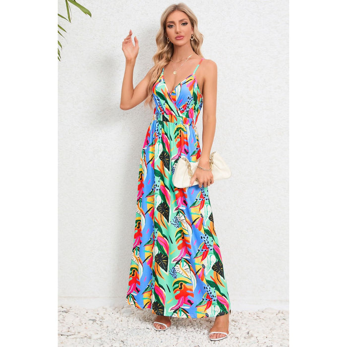 Printed Surplice Maxi Cami Dress