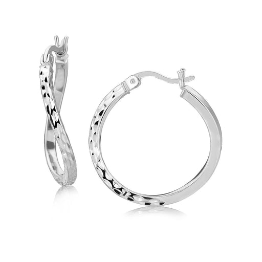 Bids.com Sterling Silver Rhodium Plated Twist Style Hoop Diamond Cut Earrings (20mm) Earrings