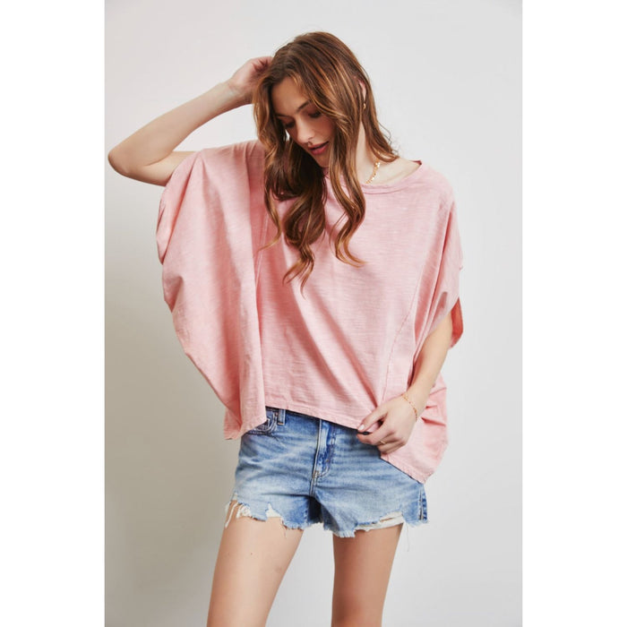 HEYSON Garment-Dyed Boat Neck Oversized Top