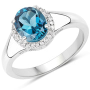 Bids.com 2.13 Carat Genuine London Blue Topaz and White Topaz .925 Sterling Silver Ring Rings