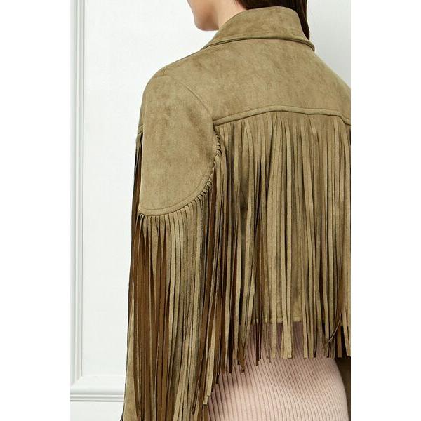 Veveret Suede Fringe Long Sleeve Moto Jacket