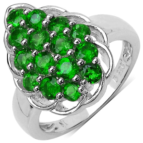 Bids.com 1.71 Carat Genuine Chrome Diopside .925 Sterling Silver Ring Rings