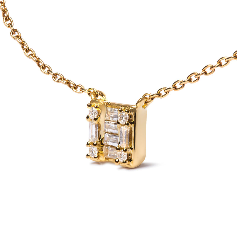 Bids.com 10K Yellow Gold 1/10 Cttw Round and Baguette Diamond Mosaic Composite Square 18" Inch Pendant Necklace (H-I Color, I1-I2 Clarity) Necklaces