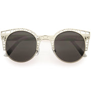 zeroUV Women's Indie Round Metal Laser Cut Mesh Cat Eye 9432 Sunglasses