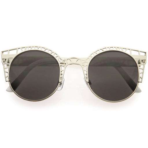 zeroUV Women's Indie Round Metal Laser Cut Mesh Cat Eye 9432 Sunglasses