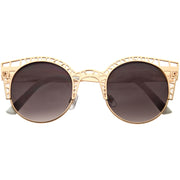 zeroUV Women's Indie Round Metal Laser Cut Mesh Cat Eye 9432 Sunglasses