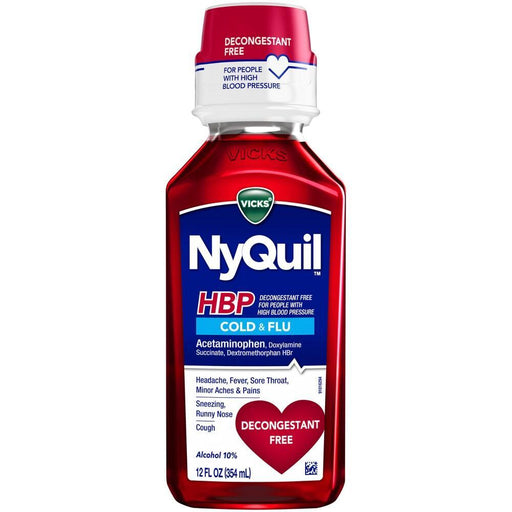 Nyquil Nyquil Vicks High Blood Pressure Cold And Flu Medicine Liquid, 12 Oz Health & Beauty