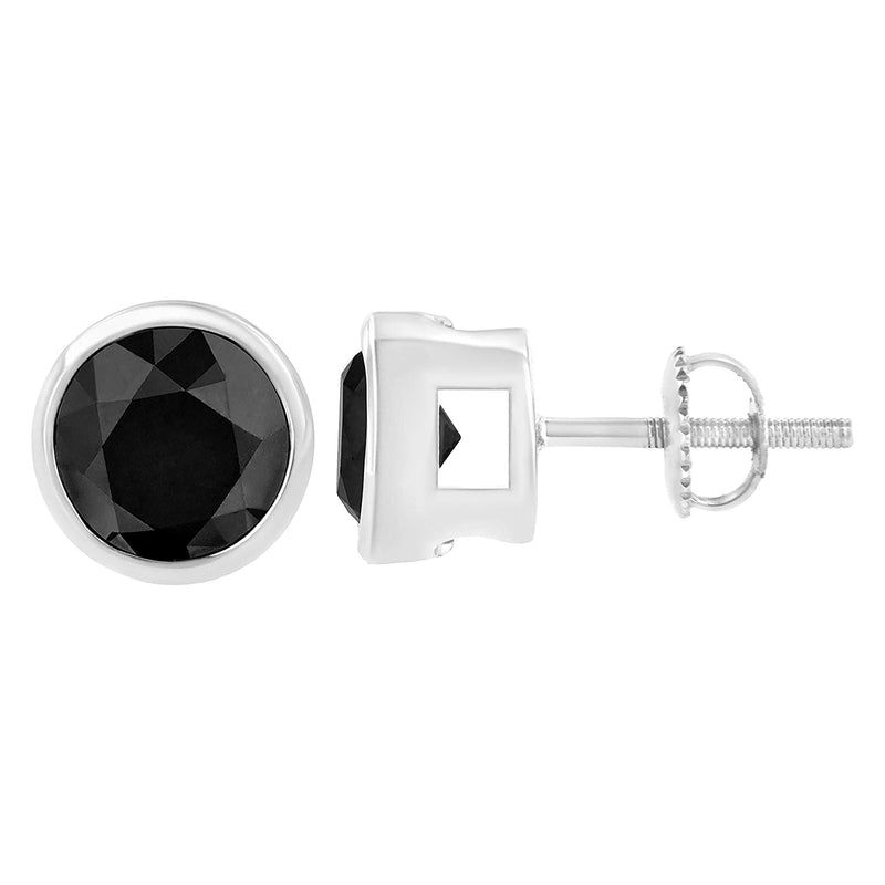 Bids.com 14K White Gold 1/2 Cttw Round Brilliant-Cut Black Diamond Bezel-Set Stud Earrings with Screw Backs (Fancy Color-Enhanced, I2-I3 Clarity) Earrings