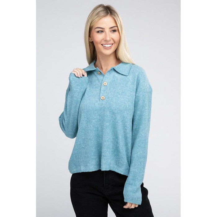 Brushed Melange Hacci Collared Sweater