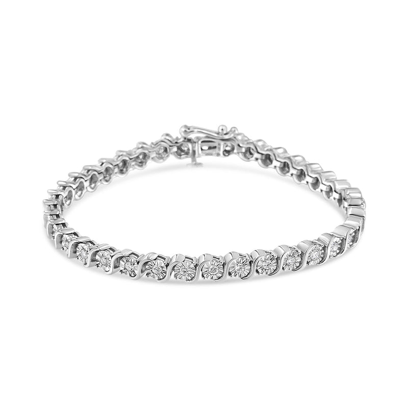 Bids.com 14K White Gold 1.00 Cttw Lab Grown Diamond Round Miracle Plate and "S" Link Tennis Bracelet (F-G Color, VS2-SI1 Clarity) Size 7" Bracelets