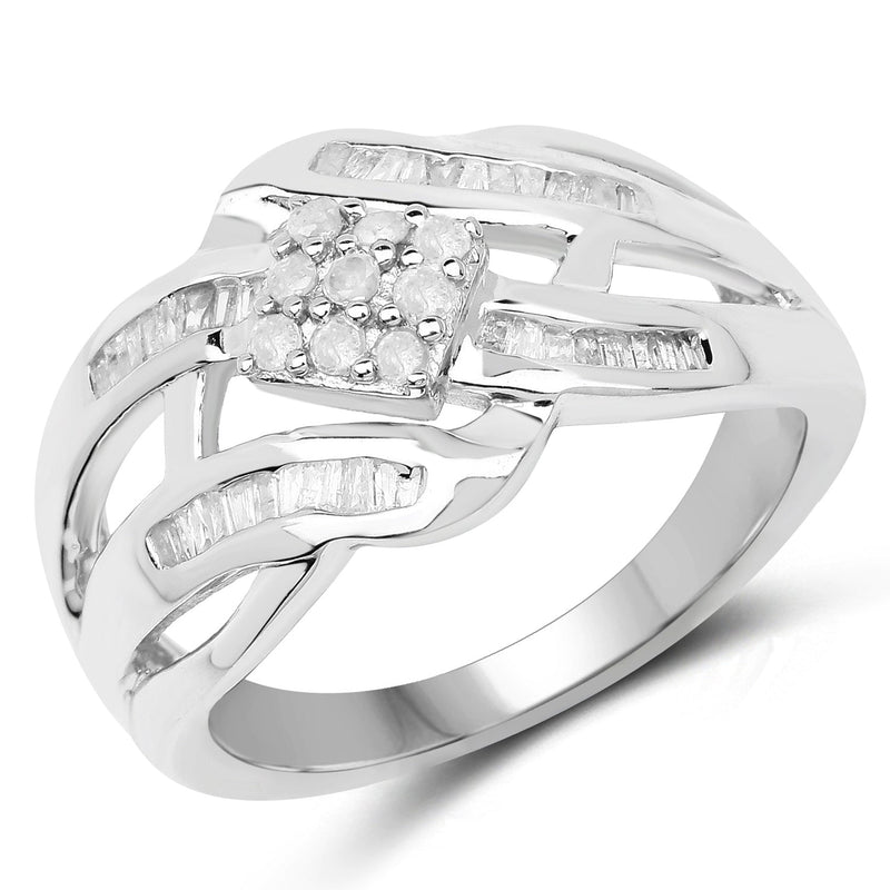 Bids.com 0.62 Carat Genuine White Diamond .925 Sterling Silver Ring Rings