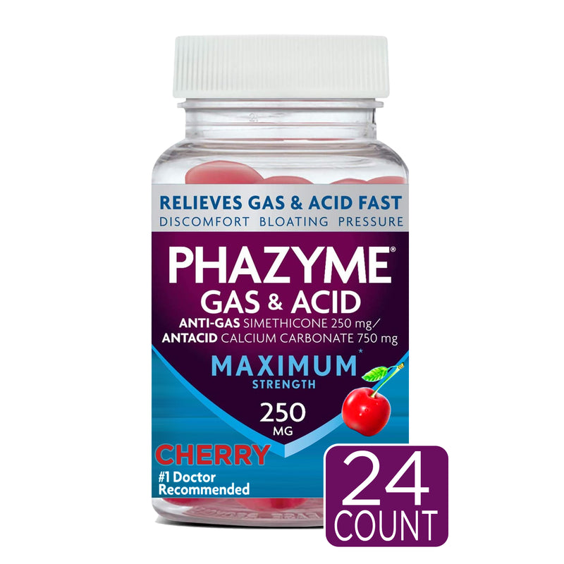 Phazyme Phazyme Maximum Strength Gas & Acid Relief, Works Fast, Cherry Flavor, 24 Chews Health & Beauty White Smoke