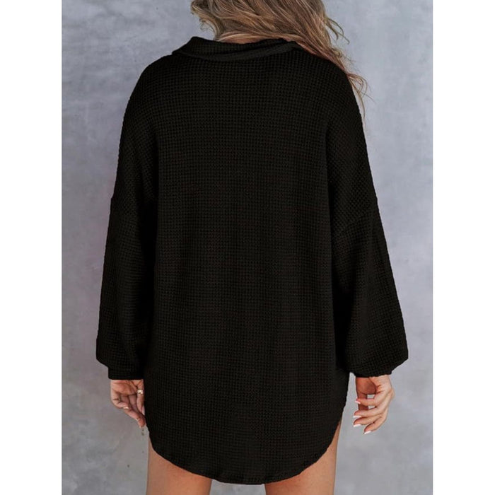 Waffle-Knit Dropped Shoulder Long Sleeve Sweatshirt