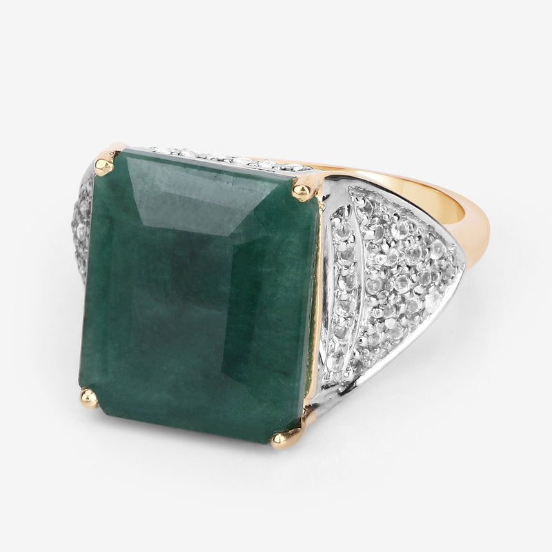Bids.com 8.70 Carat Dyed Emerald and White Topaz .925 Sterling Silver Ring Rings