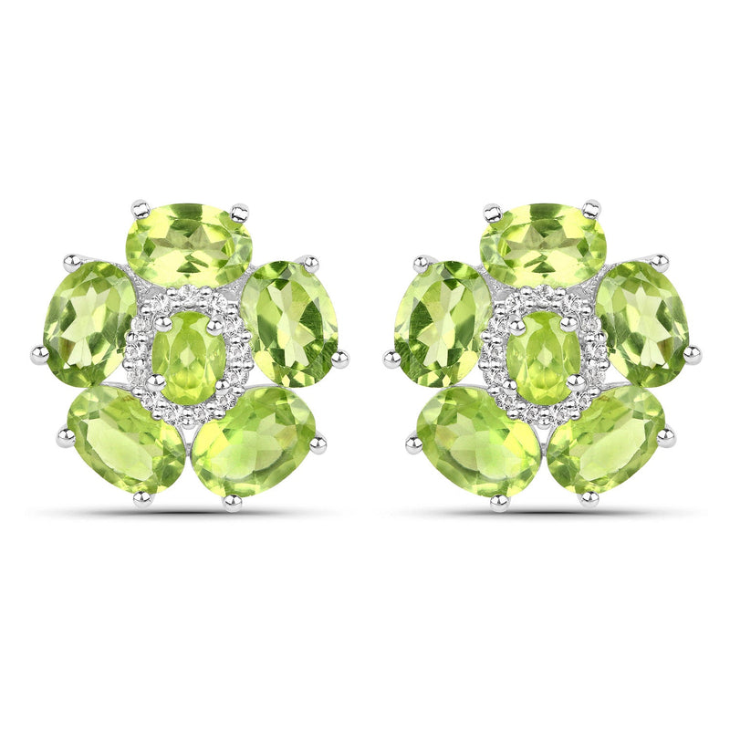 Bids.com 18K White Gold Plated 9.26 Carat Genuine Peridot and White Topaz .925 Sterling Silver Earrings Earrings