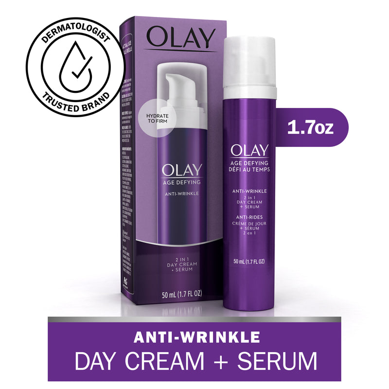 Olay Olay Day Cream + Serum, 2 In 1, Anti Wrinkle, Age Defying 1.7 Fl Oz Face Serum White Smoke