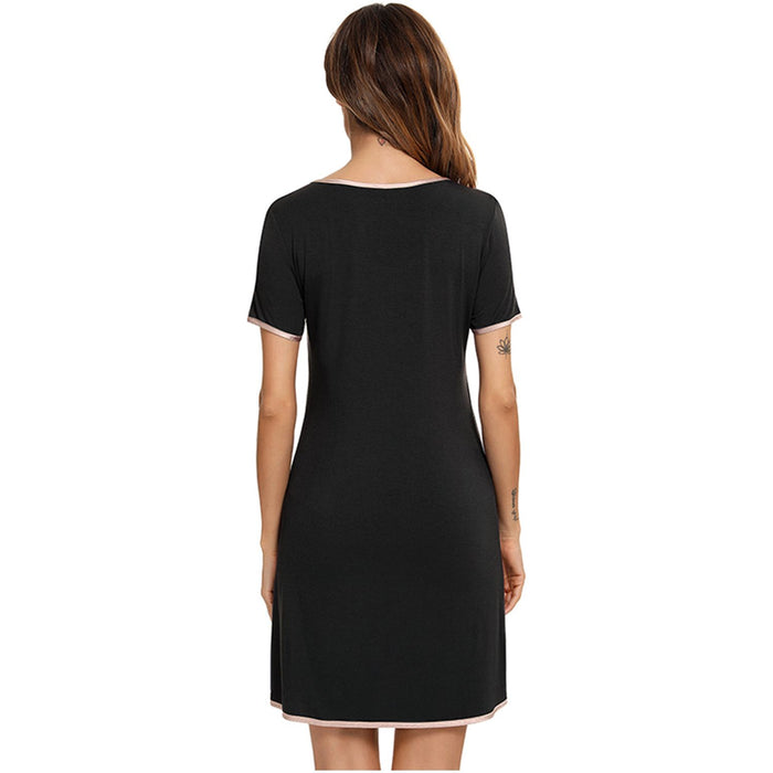 Contrast Trim Pocketed Round Neck Lounge Dress