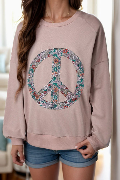 Peace Sign Applique Long Sleeve Sweatshirt