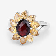 Bids.com 5.50 Carat Genuine Garnet and Citrine .925 Sterling Silver Ring Rings