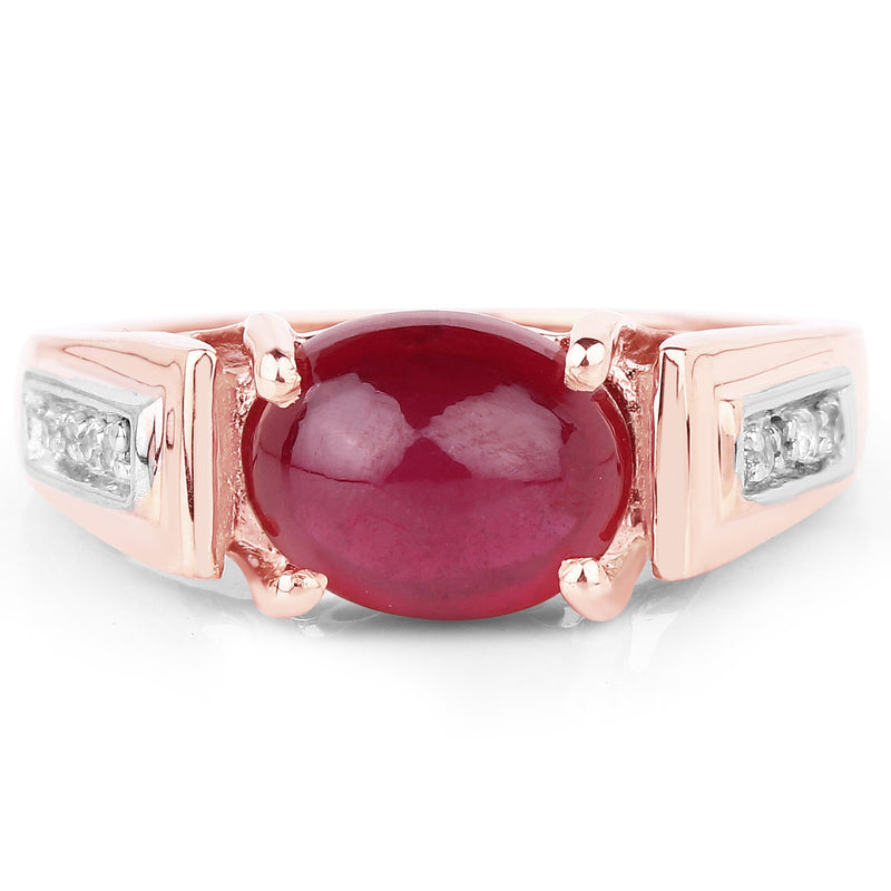 Bids.com 14K Rose Gold Plated 4.71 Carat Genuine Glass Filled Ruby and White Topaz .925 Sterling Silver Ring Rings